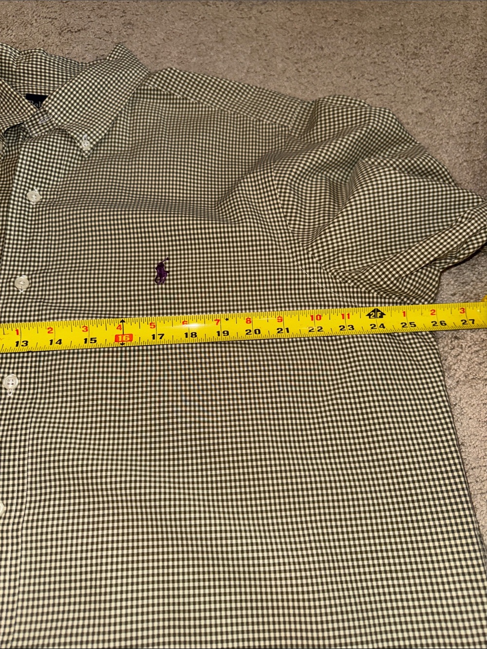 Ralph Lauren Brown and Cream and Tan Gingham Button-Up with Purple Pony - Picture 3 of 5